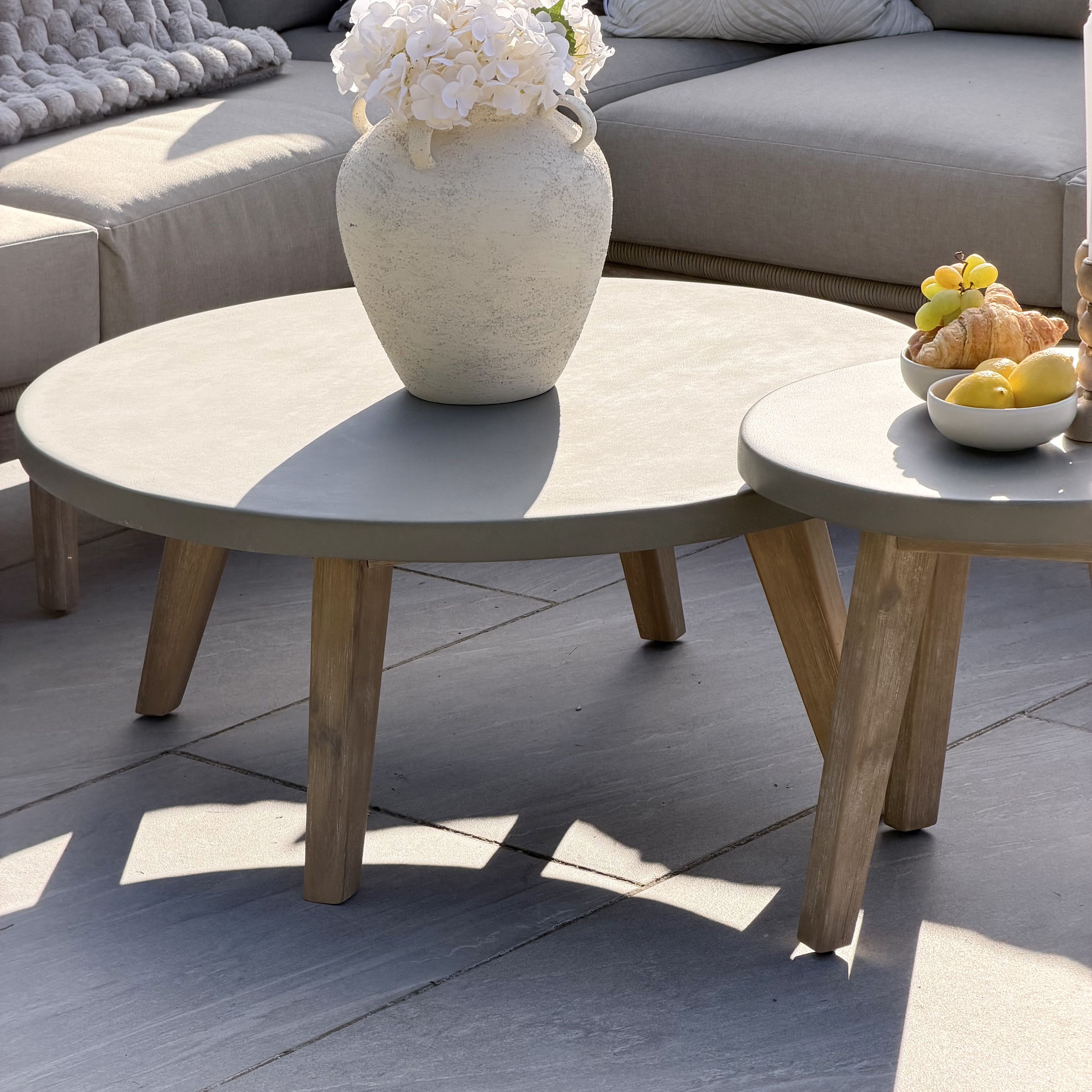 Nova - Summer Corner Sofa Set with Round Coffee Table & Side Table - Beige